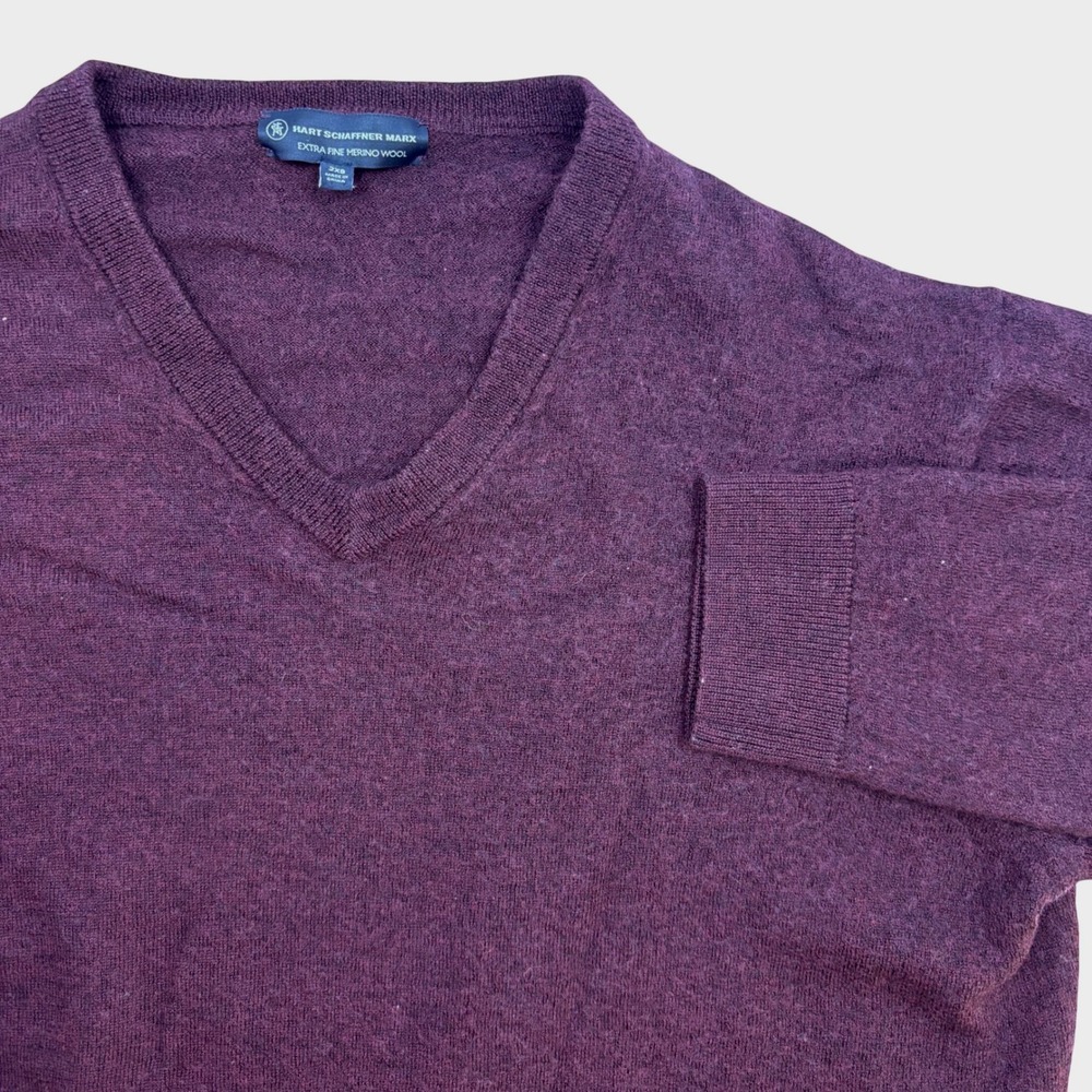 Hart Schaffner Marx Mens 2XB Burgundy 100% Extra Fine Merino Wool V-Neck Sweater